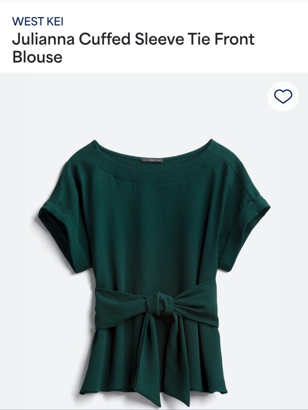 West Kei Emerald Green Cuffed Sleeve Tie-Front Top